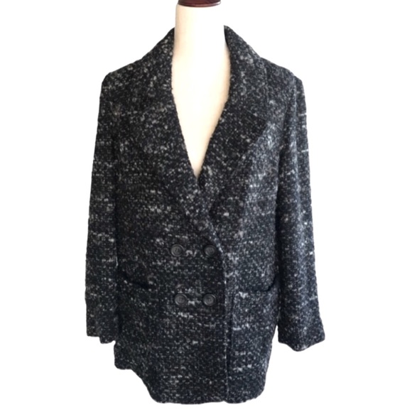 J. Jill Black Wool Blend Oversized Boucle Coat Small Black Camel Brown - Picture 1 of 8